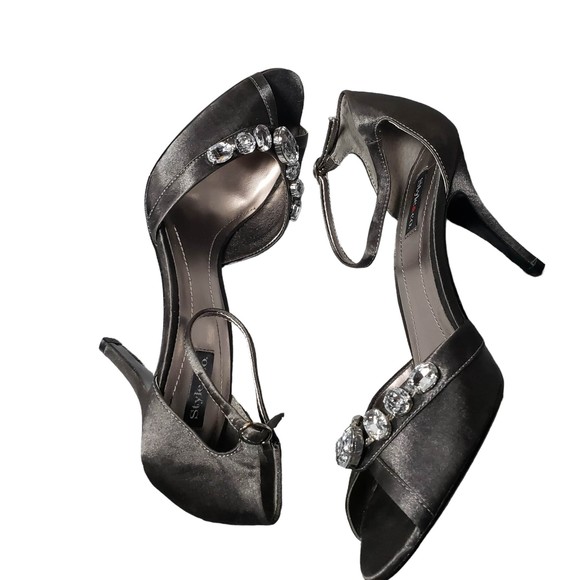 Style & Co Women's size 8.5 Gray Satiny 3.5" Peep Toe Jewel Heels - Picture 6 of 9